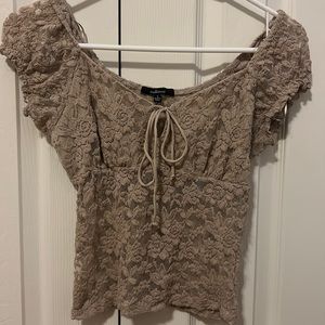 Short sleeve beige see through shirt